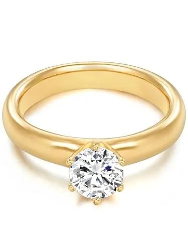 Trilani Silberring gelbgold mit Zirkonia im Brillant-Look - Eleganter Solitärring aus Sterling Silber in gelbgold, verziert mit funkelndem Zirkonia im Brillant-Look. Perfekt für besondere Anlässe oder als stilvolles Accessoire.