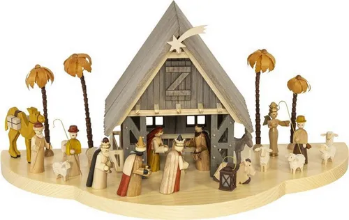 Erzgebirgische Volkskunst Richard Glässer Dekofigur Weihnachtskrippe beleuchtet (24x50cm) - Nussknacker - Wunderschöne, beleuchtete Weihnachtskrippe von Richard Glässer, perfekt für festliche Dekoration und stimmungsvolle Atmosphäre.
