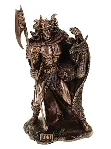 Veronese Loki Figur 27cm - Handgemalte Nordische Mythologie Statue - Sammlerfigur des Trickster-Gottes Loki, bronziert und detailreich handbemalt. Perfekt als Deko und Geschenk für Fantasy-Fans.