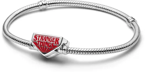 PANDORA Stranger Things Schlangen-Gliederarmband - Exklusives Armband für Damen, inspiriert von Stranger Things, mit graviertem Verschluss 'FRIENDS DON’T LIE', ideal als Geschenk für Freunde.
