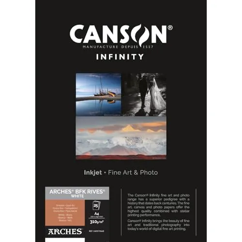 Canson Infinity BFK Rives 100% Textur, 310 g, Box A4, 25 Stunden, natürliches Weiß