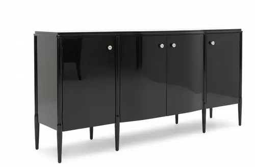 Elegantes schwarzes Sideboard mit glänzender Oberfläche - Hochwertiges Sideboard für modernes Wohnen, 4 Türen und 4 Schubladen bieten viel Stauraum. Ideal für Wohnzimmer oder Jugendzimmer. Maße: 205 x 54 x 100 cm.