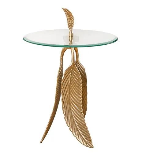 Extravaganter Beistelltisch Feather 65cm Gold Glasplatte von Riess-Ambiente