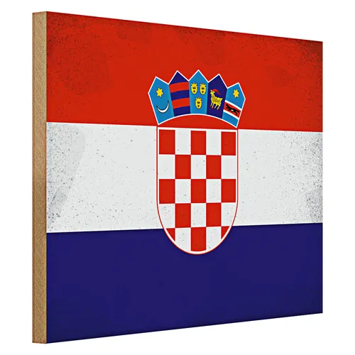 Holzschild Flagge Kroatien 40x30cm Flag of Croatia Vintage