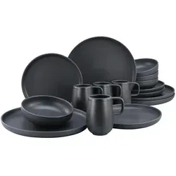 CreaTable 22978 uno BLACK Geschirrset 16tlg für 2 Personen in schwarz von CreaTable