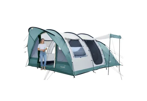 Skandika Tunnelzelt Egersund 5 XL Sleeper Protect - Trekkingzelt für 5 Personen mit innovativer Sleeper Technology für abgedunkelte Schlafkabinen und eingenähtem Zeltboden. Ideal für Familien und Freunde, die Komfort und Schutz schätzen.