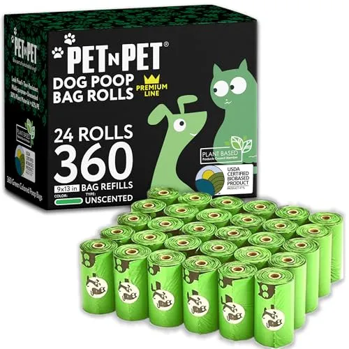 Hundekotbeutel, Kotbeutel Für Hunde, 360 Stück, 24 Rollen, Prämie Hundebeutel Kot, Geruchlos, Auslaufsicher Und Robust Dog Poop Bags, Kackbeutel Für Hunde, Hundetüten Kotbeutel, Biologisch Abbaubar