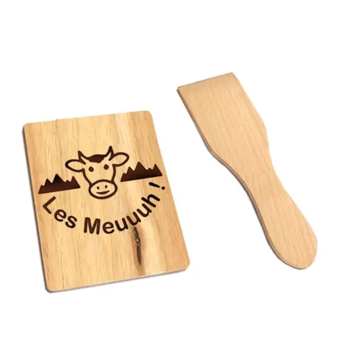 LITTLE BALANCE Raclette-Set für 4 Personen, 8-teiliges Set, Raclette-Zubehör, 4 Spatel + 4 Holzbretter, Rustikal, Holz
