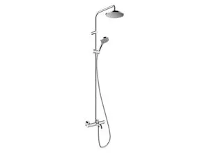 Showerpipe 200 1jet Vernis Blend EcoSmart chrom - Brausegarnitur mit Kopf- und Handbrause, energiesparend dank EcoSmart-Technologie und sicherer Temperaturregelung durch Thermostat.