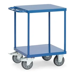fetra Tischwagen 2496B - Robuster Plattformwagen mit 500kg Tragkraft - Tischwagen mit 2 stabilen Stahlblech-Plattformen und TPE-Reifen. Ideal für den Einsatz in Lager und Industrie, sicher gemäß EN 1757-3.