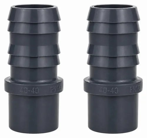 HAF 2x PVC Druckschlauchtülle mit 40mm x 40mm | Schlauchtülle x Klebestutzen | Schlauchverbinder aus grauem PVC-U | PN16 für Pool und Teich