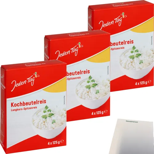 Jeden Tag Spitzenlangkorn Reis Kochbeutel 3erPack 3x4x125g Packung usy Block