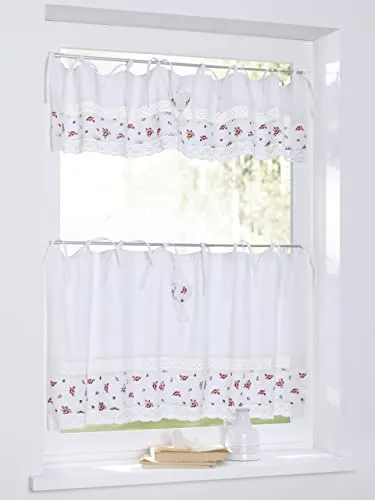 Kutti Scheibengardine Lavie, romantische Kurzgardine mit Bindebändern - Scheibengardinen aus 100% Baumwolle, blickdicht und mit romantischem Herz-Design, ideal für ein gemütliches Landhaus-Ambiente.