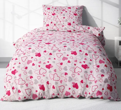 Heubergshop Bettwäsche, Renforcé, 2 teilig, 135x200cm + 80x80cm Herzen Baumwolle Bettgarnitur Kinder (KY-550/1)