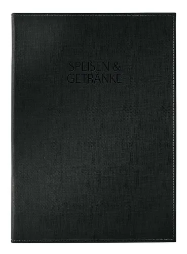 SIGEL Speisekarten-Mappe – Schwarz mit Blindprägung - Sonstige Gastronomieartikel, strapazierfähige Mappe mit Buchschrauben-Bindung und 4 Einzel-Transparenthüllen für 8 Seiten, ideal für ansprechende Menüpräsentation.
