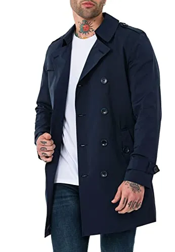 Doppelreihiger Trenchcoat in Blau XXL - Funktionsjacke mit hochwertigem, wasserabweisendem Material für optimalen Schutz vor Wind und Wetter. Stilvoller Look mit verstellbarem Taillengürtel, ideal für Übergangszeiten.
