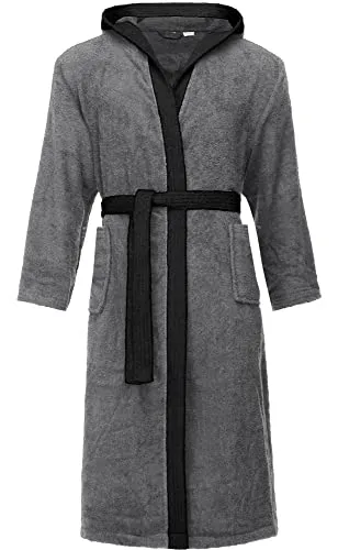 Ladeheid Herren Frottee Bademantel aus 100% Baumwolle LA40-190 - Bademantel für Herren aus 100% Baumwolle, warm und bequem mit 400 g/m²; ideal zum Entspannen oder nach dem Baden, ausgestattet mit großen Taschen und einer Kapuze.