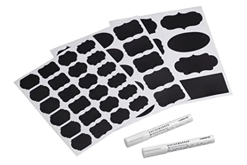Meister Tafeletiketten 300-teilig - Verschiedene Formen - 2 Kreidemarker - Selbstklebend - Abwischbar & wiederverwendbar / Tafel-Aufkleber für Gewürze, Gläser & Flaschen / Universal-Etikett / 9449940