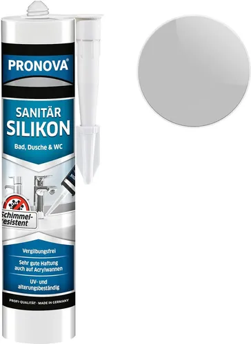Sanitär Silikon, Dauerhaft elastischer Silikon-Dichtstoff mit Schutz gegen Schimmelbefall, Im Innen-und Außenbereich, 300ml Kartusche (Hellgrau)