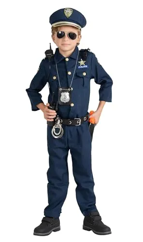 Dress Up America Polizeikostüm für Jungen – Hemd, Hose, Hut, Gürtel, Trillerpfeife, Pistolenhalfter und Walkie-Talkie-Cop-Set, Blau