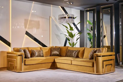 Eckcouchen Stoff Wohnlandschaft L-Form Sofa in orange von XLMOEBEL