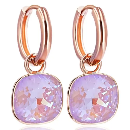 Rosegold Creolen Charm Anhänger Markenkristalle Ohrringe 925 Sterling Lavender Delite NOBEL SCHMUCK