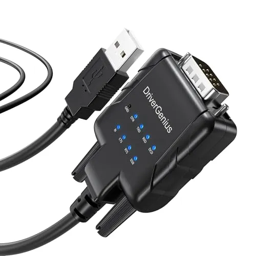 DriverGenius USB232A-E-A | USB auf Seriell/RS232 (DB9) Adapter mit 9 x LED – Für PLC-Programmierung, Robotiksteuerung, Datenerfassung & Embedded-Systeme | Kompatibel mit Windows 11, macOS 15