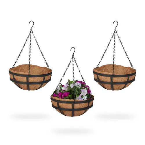 Blumenampel Hängekorb mit Kokoseinlage - Garten-Zubehör für Innen- & Außenbereich, ideal für Kräuter mit 10 kg Tragkraft und 1 Jahr Herstellergarantie.