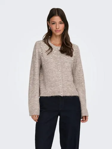 ONLY Strickjacke ONLMIGGIE LS O-NECK in Braun - Modische Strickjacke im regular fit mit elastischem Materialmix. Pflegeleicht und ideal für den Alltag. Perfekt für jeden Anlass und angenehm zu tragen.