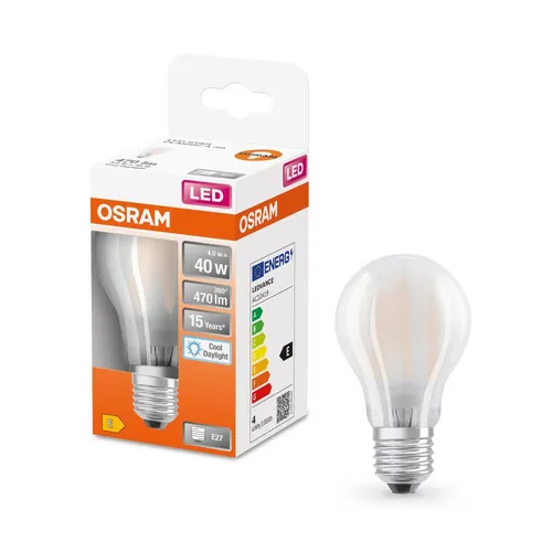 OSRAM E27 LED Lampe Retrofit Classic 4W wie 40W kaltweißes Licht 6500K matt