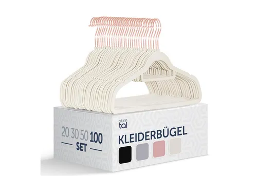 Blumtal Kleiderbügel Rutschfest - 100-tlg Premium Set mit 360° Drehung - Kleiderbügel Set in Samtoptik, rutschfest und platzsparend. Ideal für Hosen, T-Shirts und mehr. Mit drehbarem Haken für einfachen Zugriff.