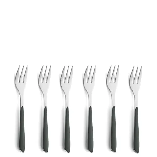 Kuppels PRISMA Kuchengabel-Besteck Set aus 18/0 Edelstahl, 6-teilig, für 6 Personen, hochwertige Kunststoffgriffschalen in Dunkelgrau, rostfrei & spülmaschinenfest