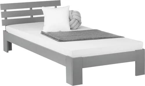 Homestyle4u Einzelbett 90x200 Grau aus Kiefer mit Lattenrost - Stilvolles Einzelbett 90 x 200 cm aus massivem Kiefernholz, grau lackiert. Inklusive kostenlosem Rolllattenrost und ideal für Schlafzimmer, Jugendzimmer oder Gästezimmer.
