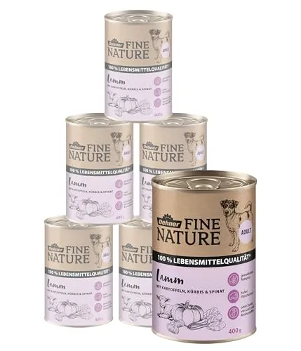Dehner Fine Nature Hundefutter, Nassfutter getreidefrei / zuckerfrei, für ausgewachsene Hunde, Lamm / Kartoffel, 6 x 400 g Dose (2.4 kg)