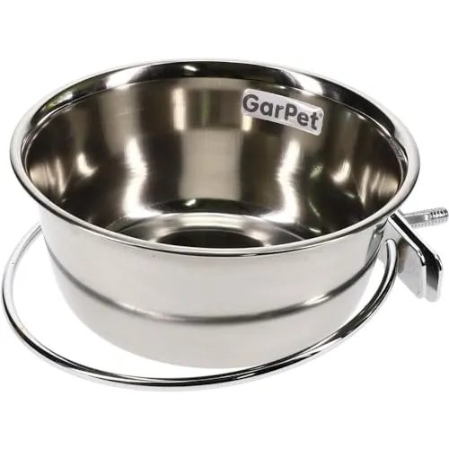 Edelstahlnapf zum Einhängen Schraub oder Hakenbefestigung Vogel Nager Hunde Napf (0,60 L mit Schraubenhalterung)