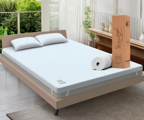 Sleepy Owl Memory Schaum Matratzen Topper 90x200 cm - Matratzenauflagen mit gel-infundiertem, orthopädischem Schaum für optimalen Schlafkomfort. Abnehmbarer, waschbarer Bezug und rutschfester Boden sorgen für sicheren Halt.