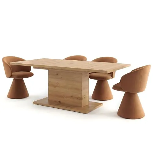 Newroom Esstisch ausziehbar Wildeiche Säulentisch modern Esszimmer