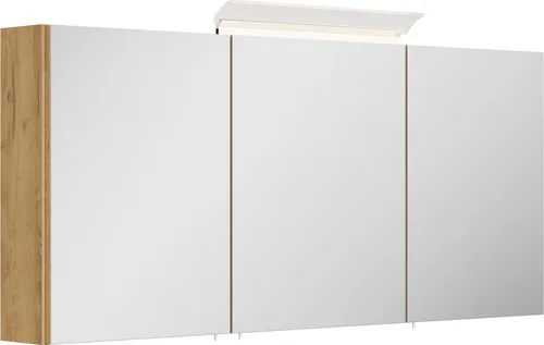 Spiegelschrank 140cm mit LED-Lampe und Glasböden - Eleganter Spiegelschrank in hochglanz Weiß, ausgestattet mit 6 Glasböden und energiesparender LED-Acrylglaslampe für stilvolles Licht im Bad.