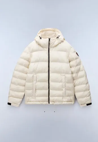 Napapijri Funktionsjacke A-Terez NP0A88TG - Beige Dimity Anorak für Herren, ideal für Freizeitaktivitäten. Hergestellt aus strapazierfähigem Nylon und pflegeleichtem Polyester, bietet diese Jacke einen klassischen Schnitt und hohen Tragekomfort.