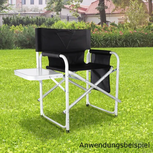 Aluminium Regiestuhl - Camping-Möbel mit praktischer Seitentasche und Klapptisch, ideal für Outdoor-Aktivitäten wie Angeln, Strandbesuche oder Picknicks - platzsparend zusammenfaltbar.