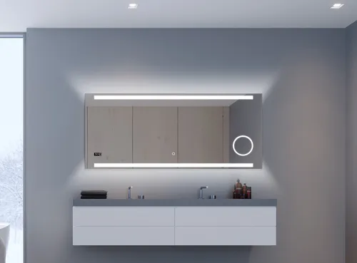 Badspiegel mit LED Beleuchtung 140x60 cm in silber von Talos