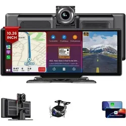 Goldstern-Tech 2 in 1 DriveEye Vision Navigation Dashcam - Dashcams mit 4K Ultra HD und AHD Rückfahrkamera für maximale Sicherheit. Genießen Sie kabelloses Apple CarPlay & Android Auto auf dem 10.26