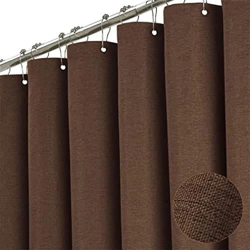 Premium Duschvorhang Leinen Stoff Textil 240x200cm Wasserdicht Anti-Schimmel für Badezimmer Coffee 180x200cm