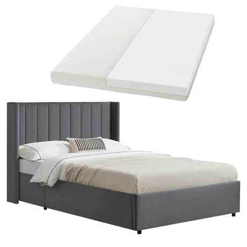 Juskys Polsterbett Savona 140x200 cm - Elegantes Polsterbett mit Stauraum und H3 Matratze, bis 250kg belastbar. Der edle Samt-Bezug sorgt für höchsten Komfort und Stil in Ihrem Schlafzimmer.