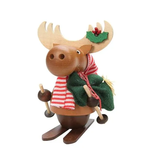 Christian Ulbricht Räuchermännchen Elch mit Ski (13,0cm) - Nussknacker: Handgefertigter Räuchermann aus dem Erzgebirge, der eine gemütliche Winteratmosphäre verbreitet und ideal für die Weihnachtsdekoration ist.