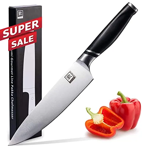 zayiko NAMI Chefmesser 33,5 cm Länge mit 20cm Klinge aus deutschem Edelstahl und ergonomischen Griff aus ABS, Vielseitiges Edelstahl Profi-Küchenmesser, scharfes BBQ Kochmesser,