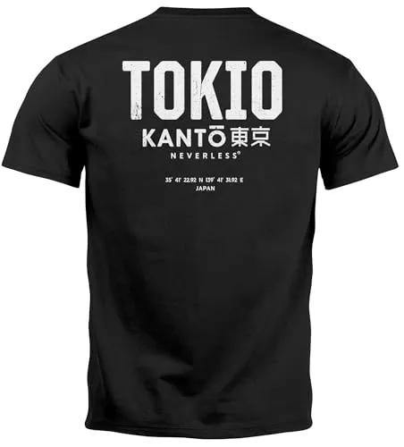 Neverless® Herren T-Shirt Backprint Tokyo Japan Japanische Schriftzeichen Grafik Printshirt Fashion Streetstyle schwarz XL