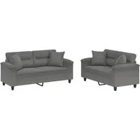 vidaXL 2-tlg. Dunkelgraue Sofagarnitur mit Kissen - Sofas, elegante Mikrofaser mit hoher Langlebigkeit und einfacher Reinigung, ideal zum Entspannen und für gesellige Abende.