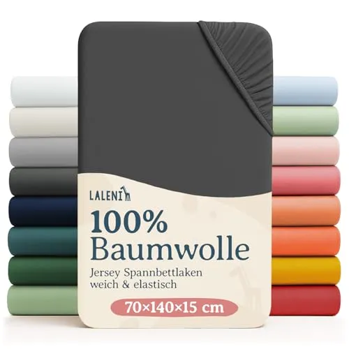 Laleni Jersey Spannbettlaken - Oeko-TEX zertifiziertes Kinderbettlaken 70x140 - 2er Set aus 100% Baumwolle in Anthrazit