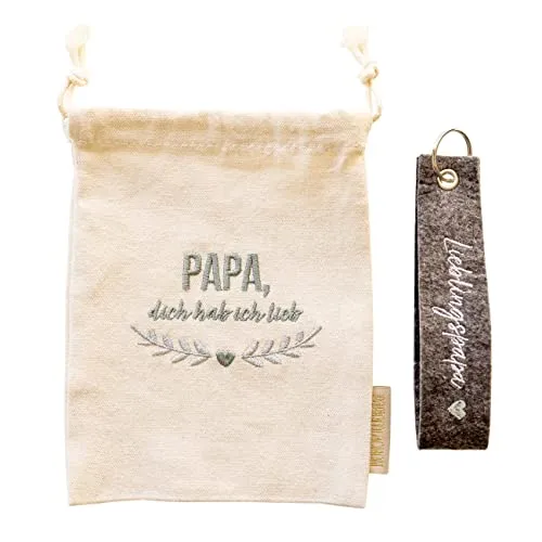 Papierdrachen Filzschlüsselanhänger Set für Papa - mit Säckchen und hochwertiger Bestickung - Vatertagsgeschenk - zum Vatertag - originelles Geschenk
